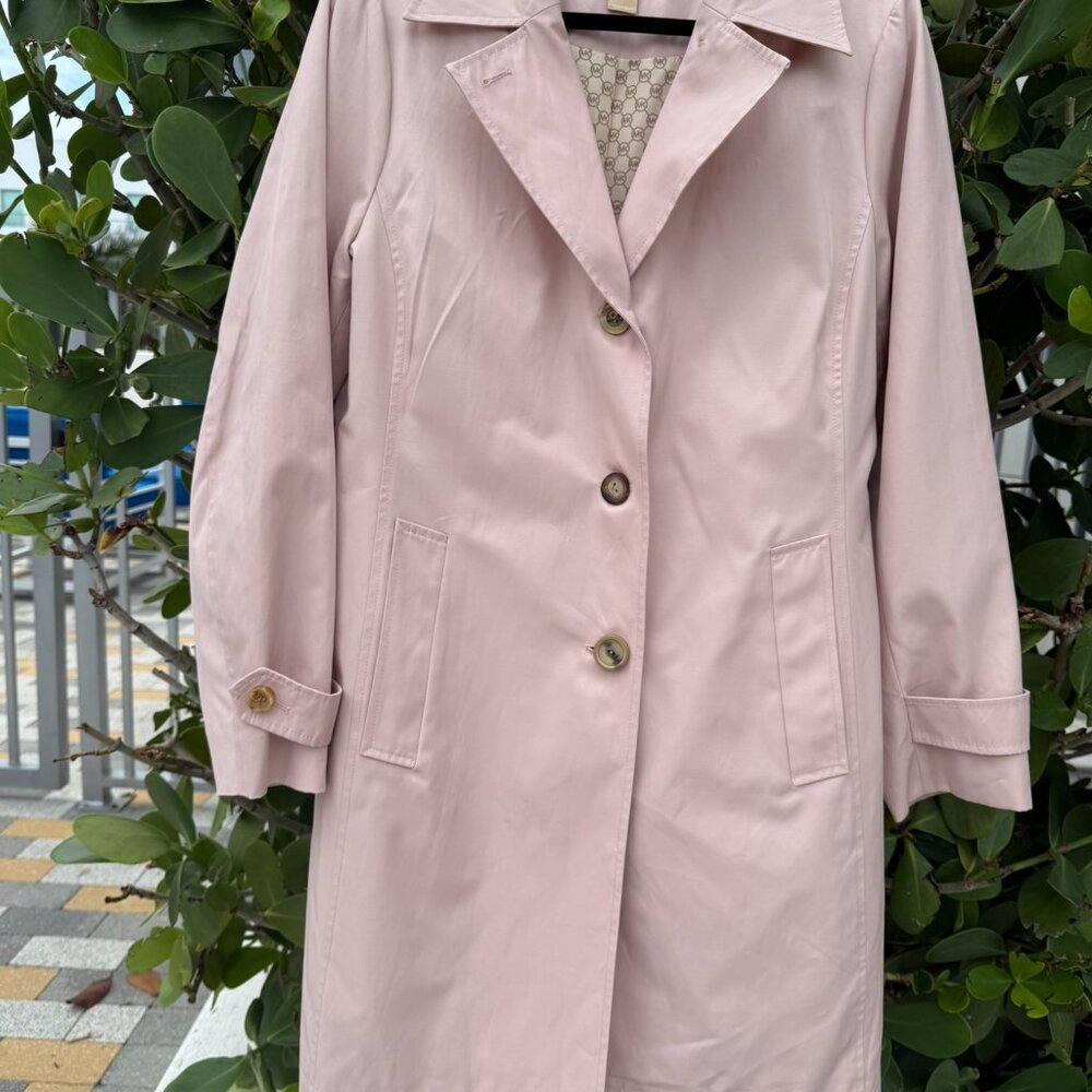 Classic… Spring! On Trend Michael Kors Trench Coat Lg Soft Pink Single Breasted - Picture 4 of 10
